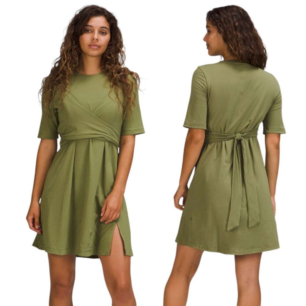 Lululemon Cotton Wrap Front T-Shirt Dress size 8  Green